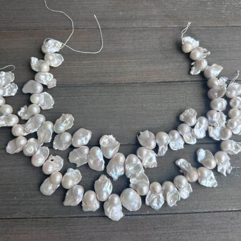 White Flameball Freshwater Baroque Pearl Strands — DIY Set of 2